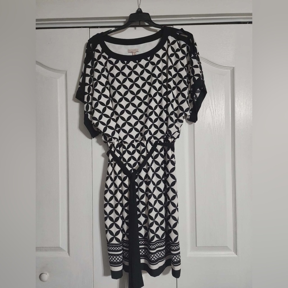 Dress Barn Black and Off-White Geometric Midi Dress